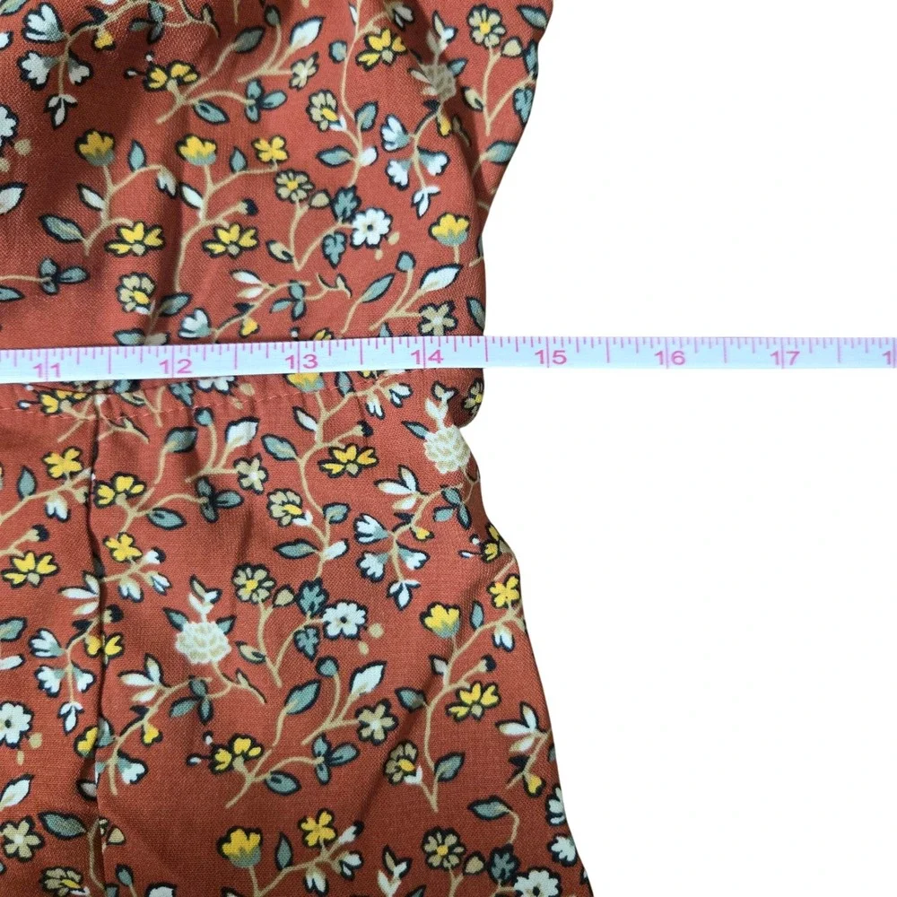 Trixxi Floral Puff Sleeve Mini Dress Rust Orange M Cottagecore Boho Romantic - Picture 10 of 12